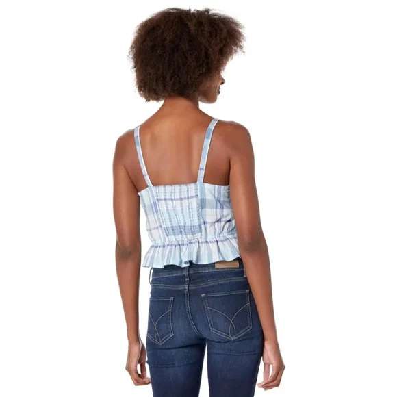 NEW Lucky Brand Women’s Plaid Front Button Down Peplum Ruffled Crop Tank, Size M - Picture 3 of 16